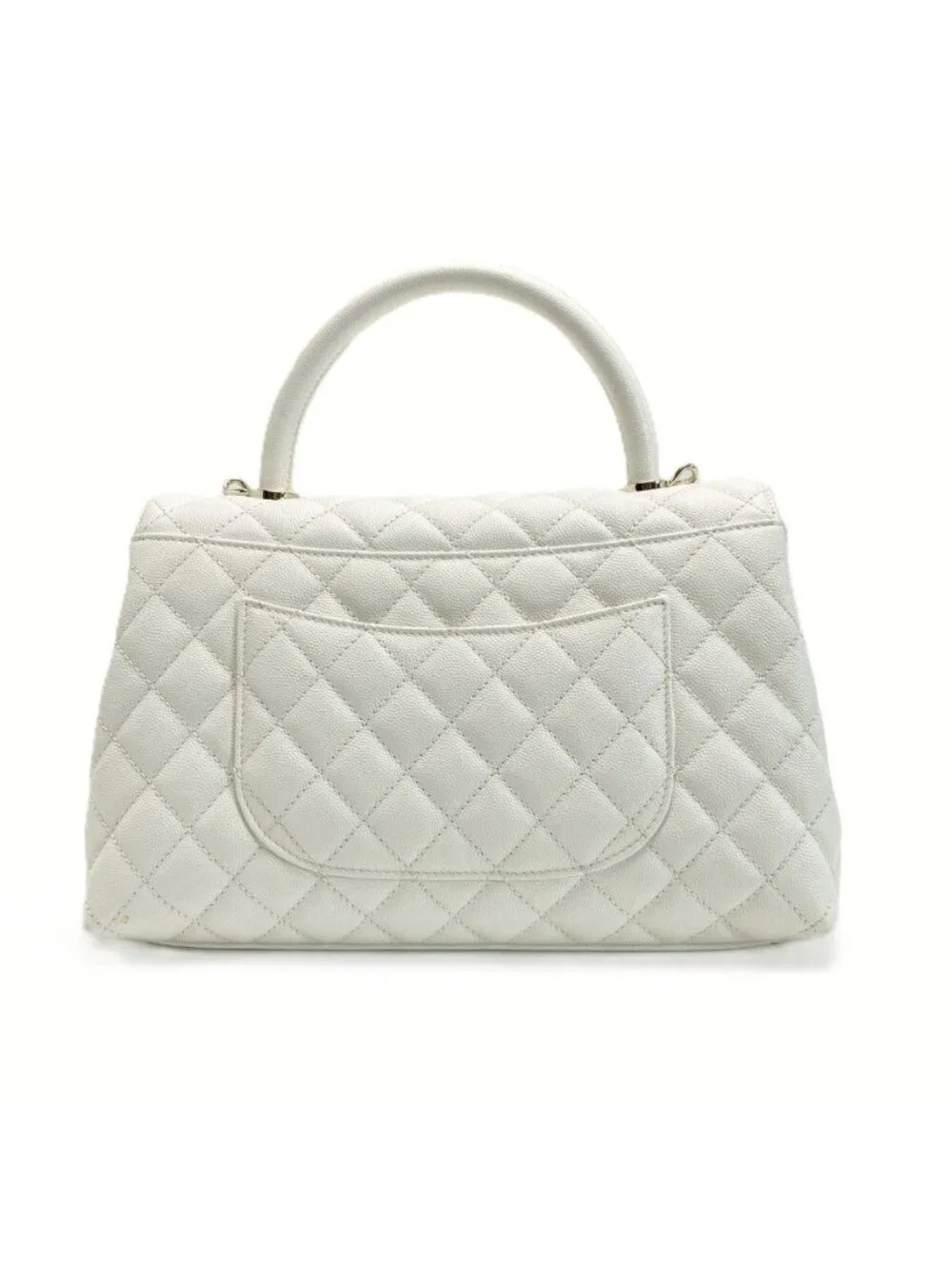 Chanel Coco Handle 29 Quilted White 2-Way Bag Caviar Leather CC Logo